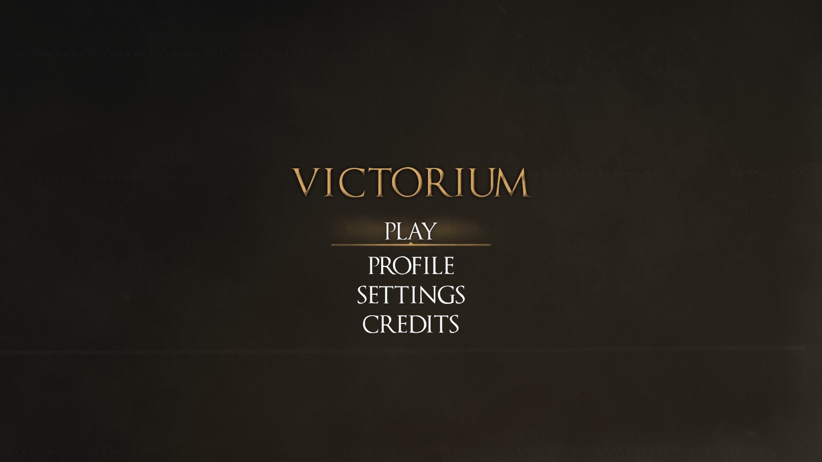 Victorium main menu with play, profile, settings and credits. Game UI design by Karambit.