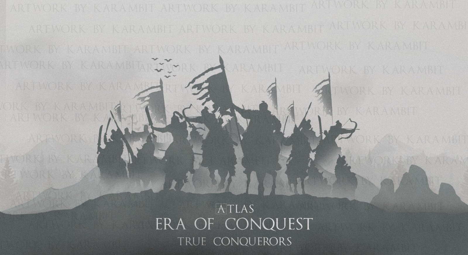 Atlas: Era of Conquest title screen with a silhouetted army. Game UI design by Karambit.